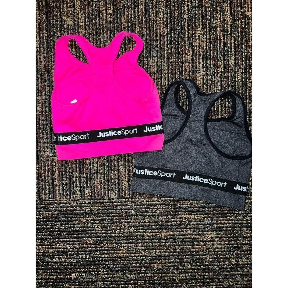 2-Pack Justice Sport Girls Racerback Sports Bras – Pink & Gray